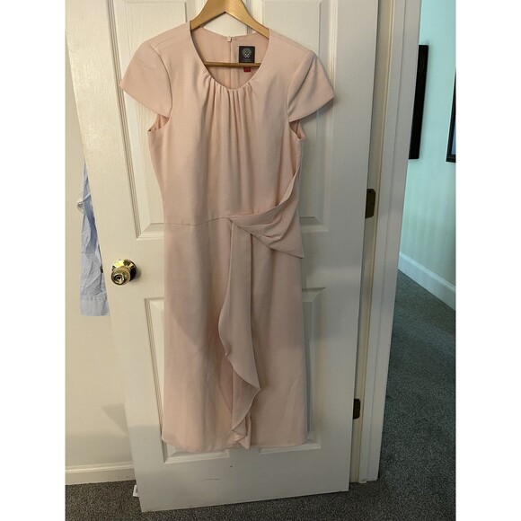 VINCE CAMUTO Satin Cap Sleeve Midi Dress Pink (Blush) Women's Size 12 - Picture 4 of 6